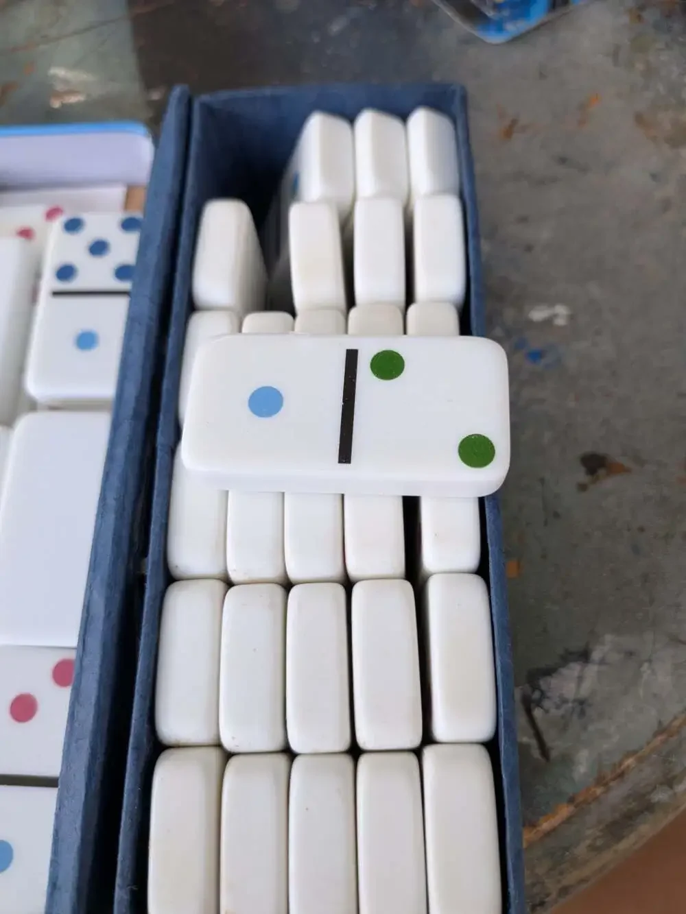 Cardinal Industries Double Six Color Dot Dominoes Set with Blue Box